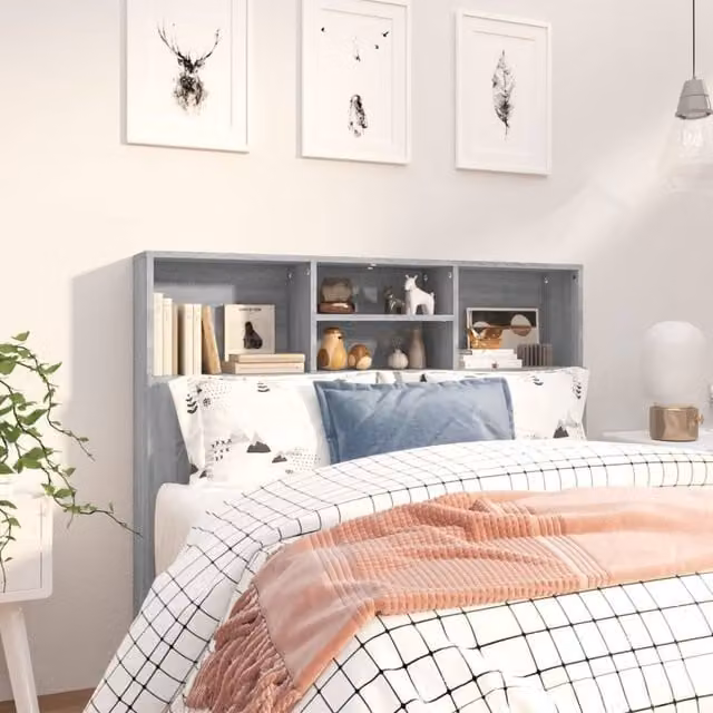 Berkfield Home Modern Wall-Mounted Headboard Cabinet with Integrated Shelf, Grey, W: 120 cm, D: 19 cm, H: 103.5 cm – 1