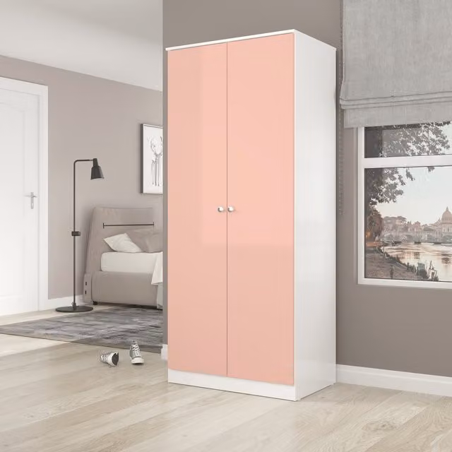 Seconique Denver 2 Door Wardrobe in White and Pink Gloss