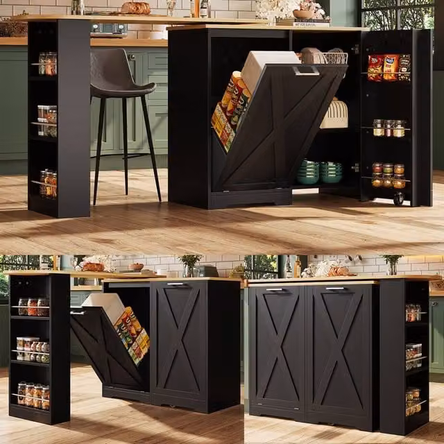 Rolipo 360 Rotating Modern Black Matt Kitchen Island and Sideboard Storage Cabinet