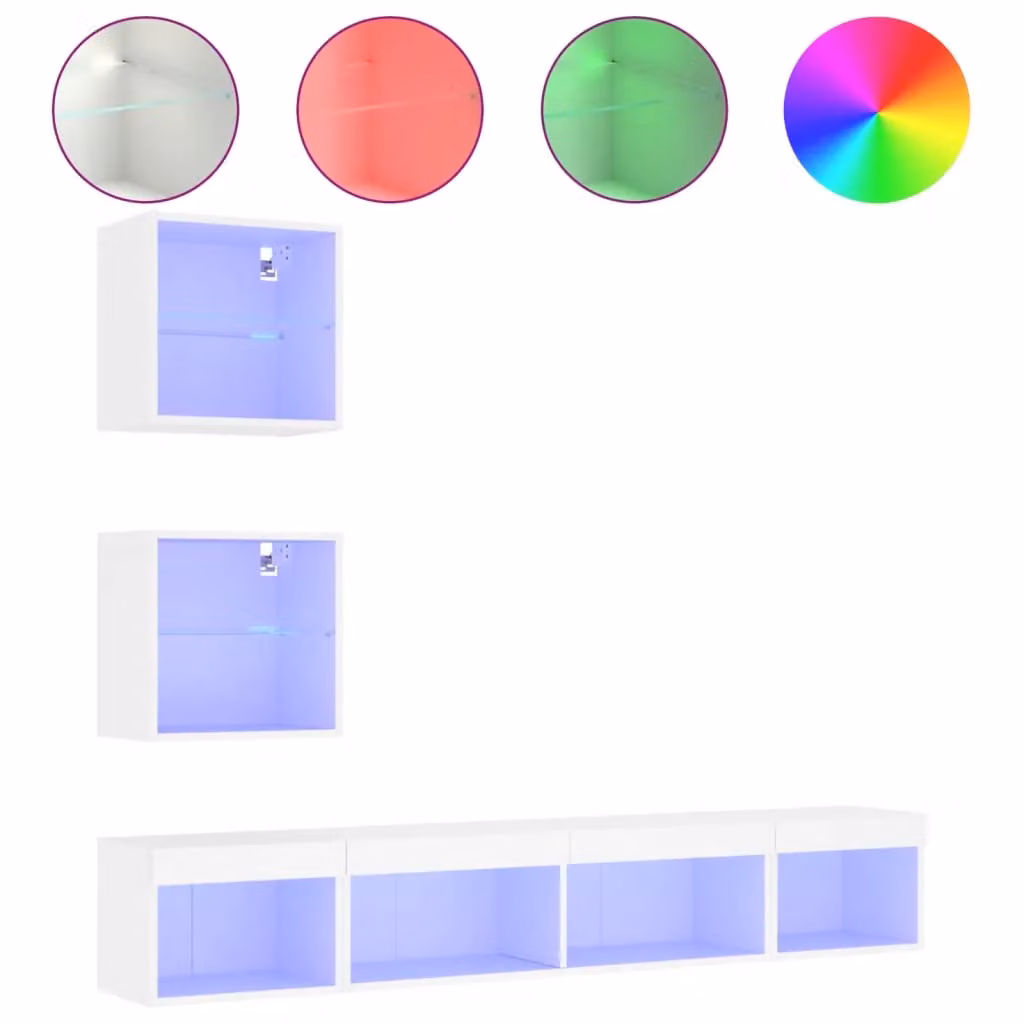 Berkfield Home 5 Piece Modern White TV Wall Unit Set with Integrated LED Lighting and Glass Doors – 2