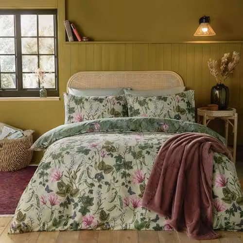 Mystic Berry Reversible Cotton Blend Floral Duvet Cover Set, Green, W: 180 cm, L: 200 cm