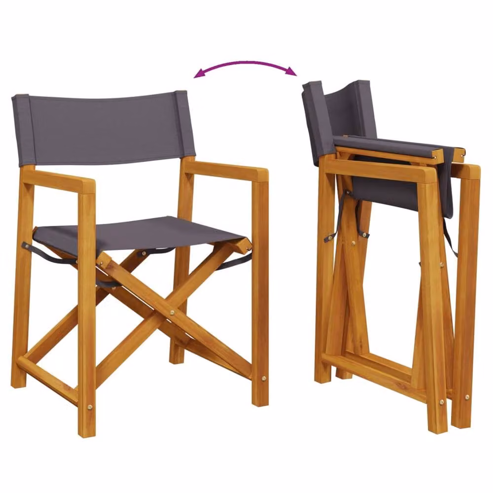 Berkfield Home 4 Piece Folding Garden Chairs in Dark Grey Fabric and Oiled Acacia Wood – 4
