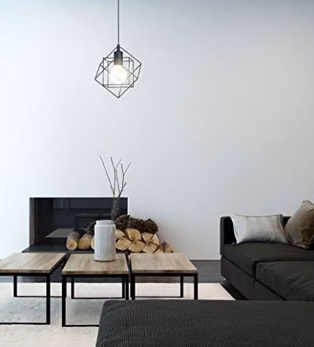 Loops Black Metal Cube Hanging Ceiling Pendant Light with Adjustable Height and E27 Socket – 2