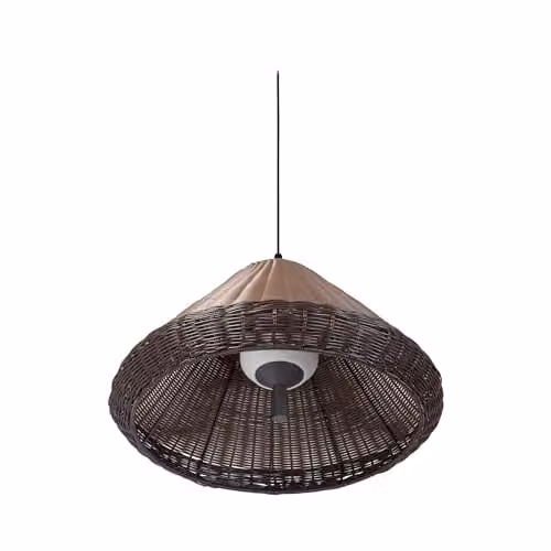 Faro Barcelona Saigon Out Pendant Light Grey and Brown Dome Aluminium and Rattan W: 70 cm