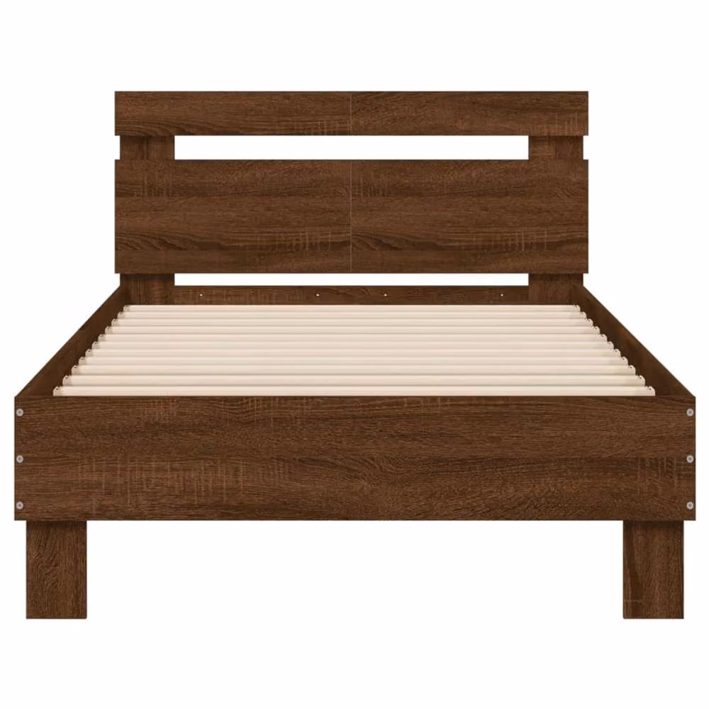 Berkfield Home Modern Bed Frame in Brown Oak with LED Under-Bed Lighting and USB Charging Port, W/D/H: 100 x 200 cm – 5