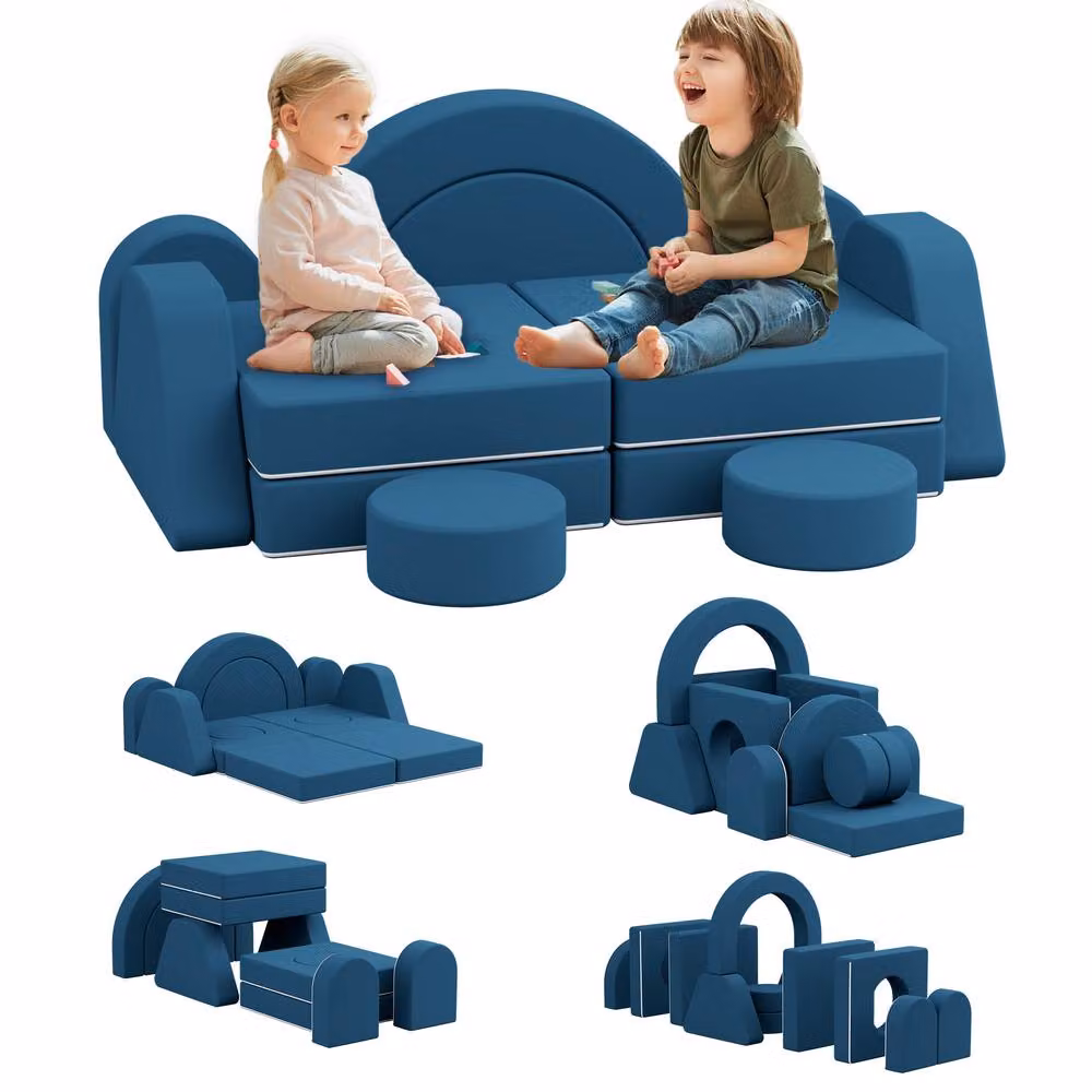 KEEPREAPER Modular Kids Foam Play Sofa Bed in Blue – 2