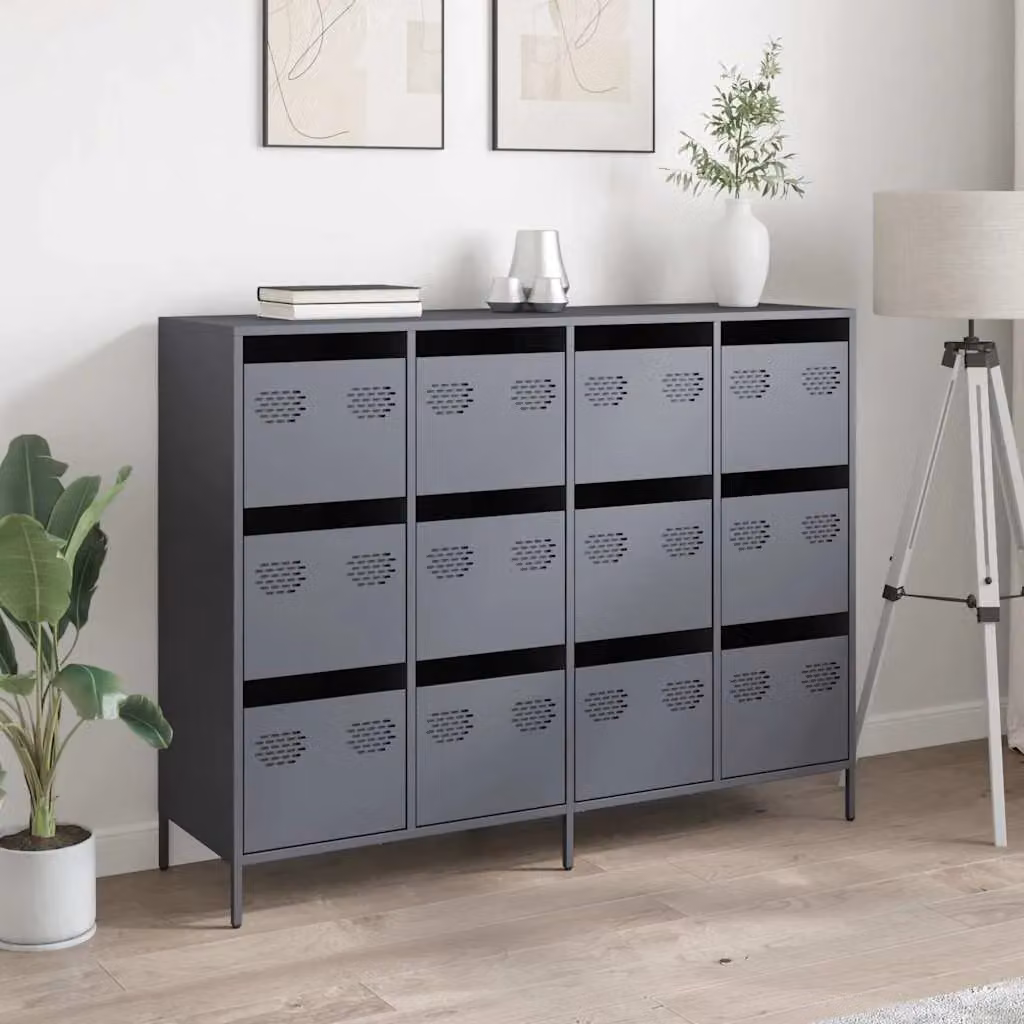 Berkfield Home Anthracite and Black Industrial Sideboard in Matt Cold-rolled Steel, W/D/H: 135 x 39 x 103.5 cm – 2