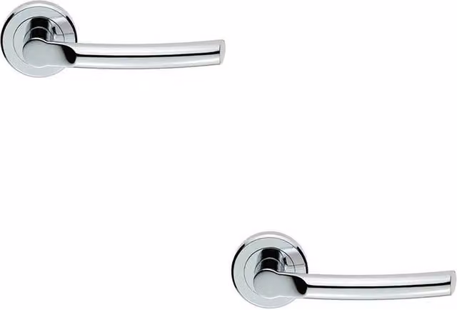Loops 2x Pair Curved Round Bar Handles with Round Rose Concealed Fix in Polished Chrome