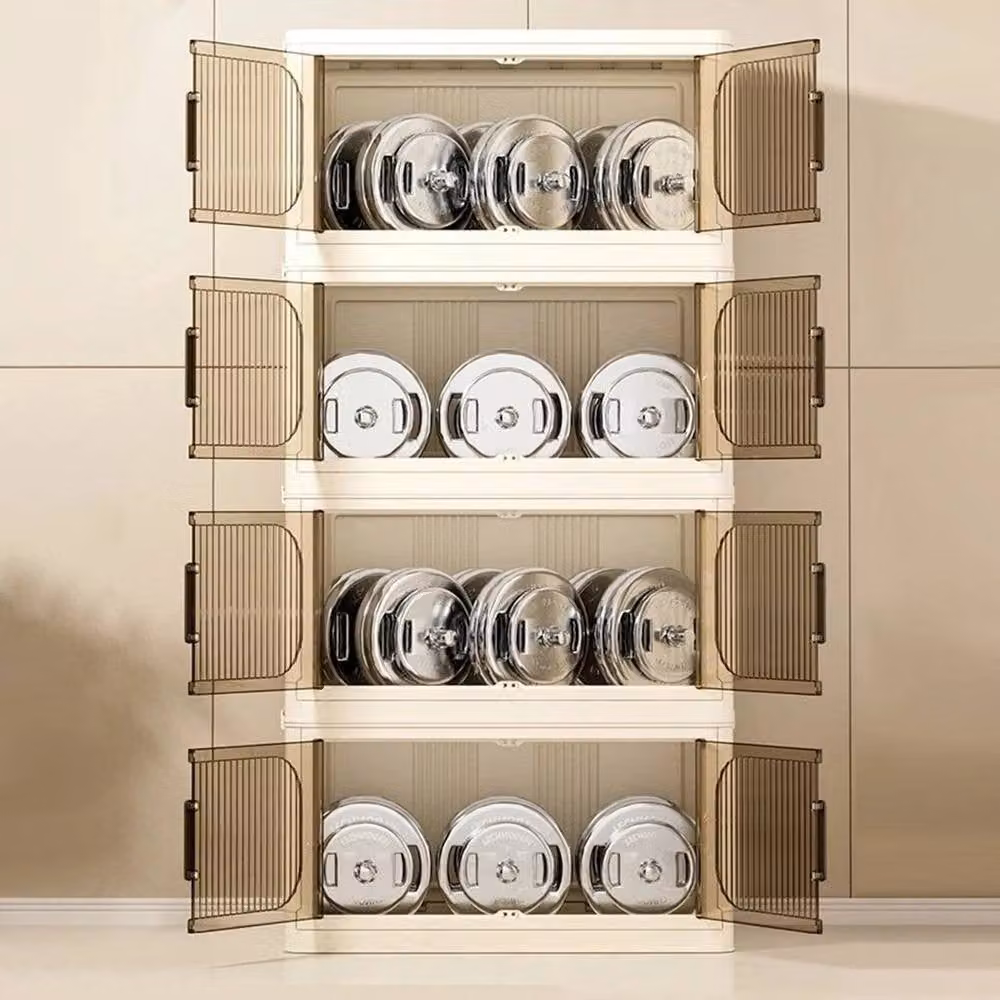 FLAVORA 4-Tier Stackable Folding Storage Organizer Box, White, W: 50 cm, D: 30 cm – 1