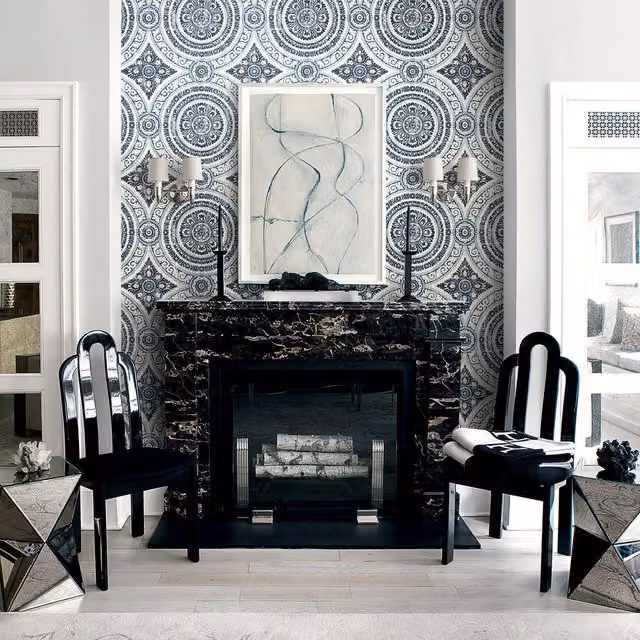Wallquest Classic Floral Botanical Damask Wallpaper in Blue and White