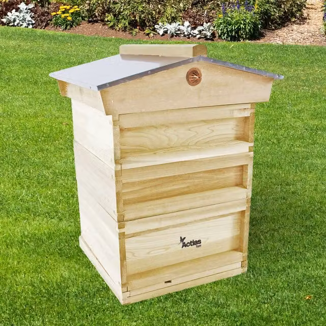Actiasbee National Beehive Starter Kit, Assembled Brown Pine Wood Hive with Super, Brood Frames and Wax Foundation