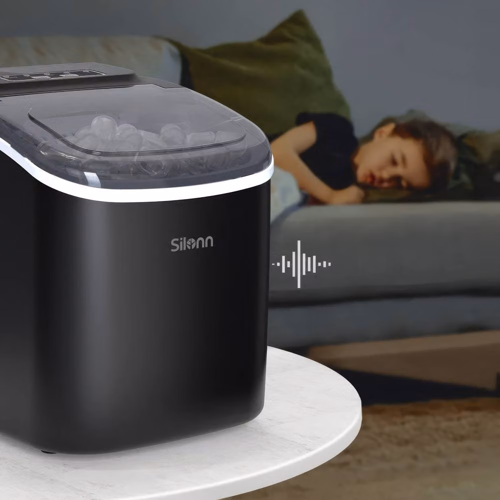 Silonn Countertop Ice Cube Maker with Self-Cleaning Function, Black and Transparent – 4