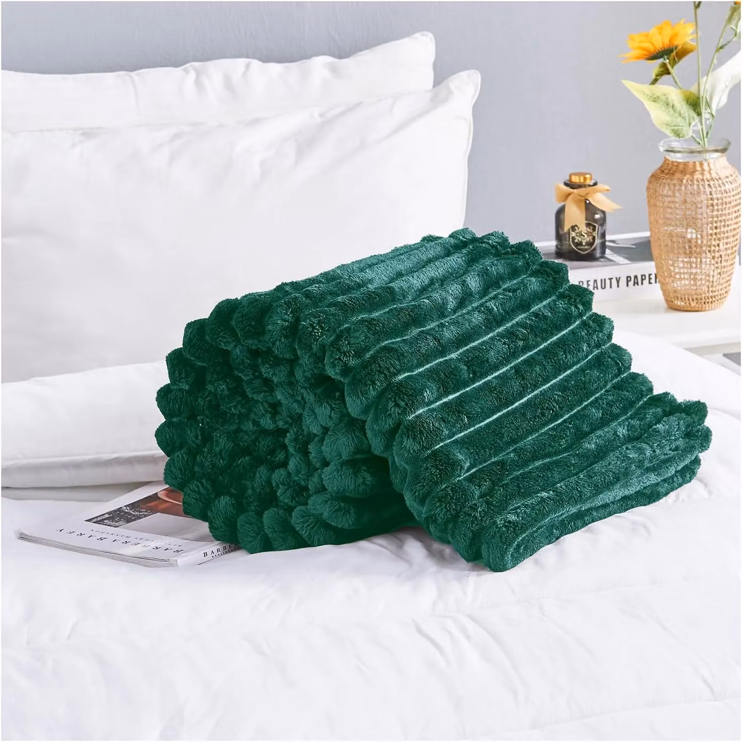 Gaveno Cavailia Osum Ribbed Throw in Dark Green, W/D/H: 200 x 240 cm – 4