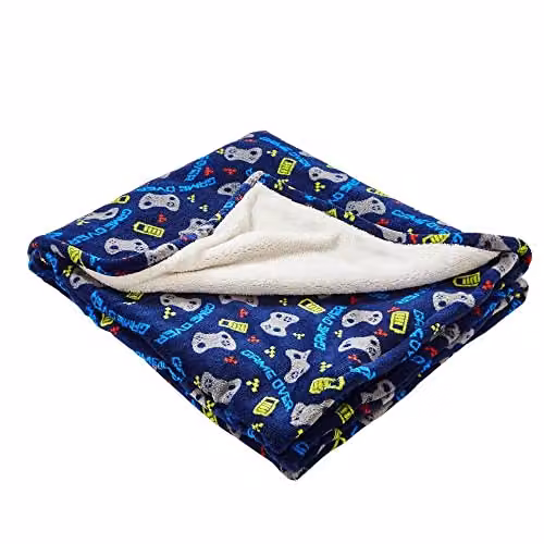 Just Essentials Reversible Blue Geometric Fleece Blanket Throw – 1