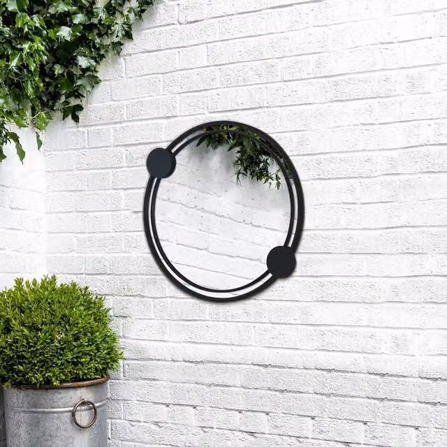 Charles Bentley Warsaw Round Garden Mirror, Black, Wall Mount