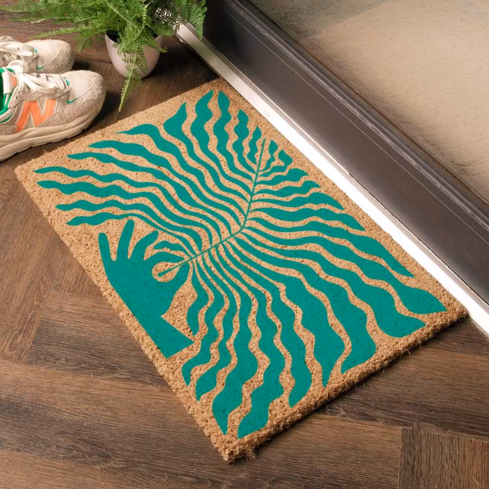 Artsy Mats Elizabeth Olwen Hand Leaf Coir Doormat in Green, W: 60 cm, D: 40 cm – 2