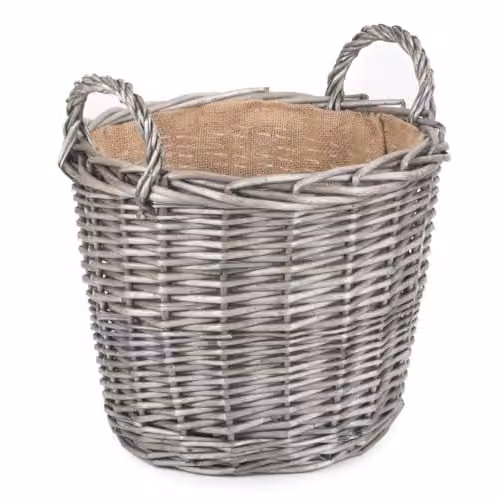 Red Hamper Wicker Lined Log Baskets in Red, Brown or Grey, W/D/H: 42 x 33 x 42 cm