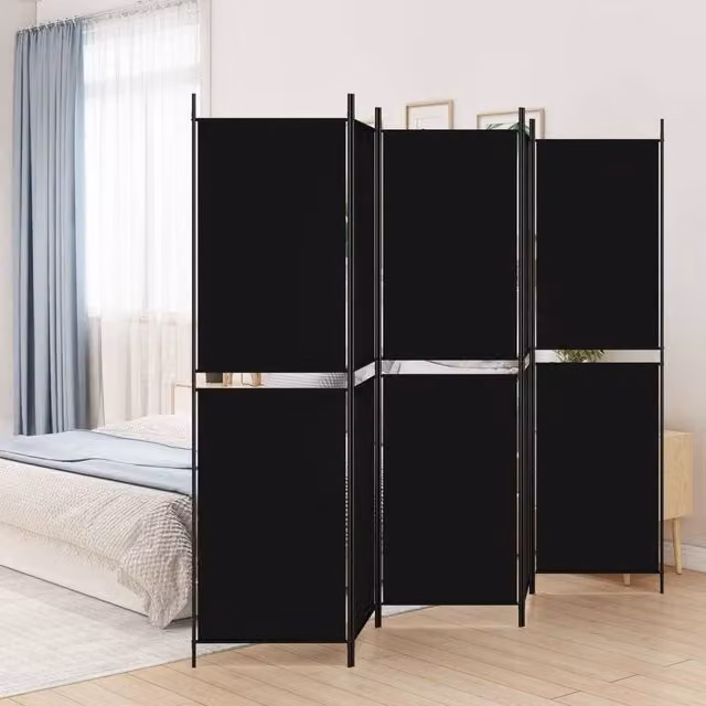 Berkfield Home 5-Panel Room Divider in Black Fabric, W/H: 250 x 200 cm