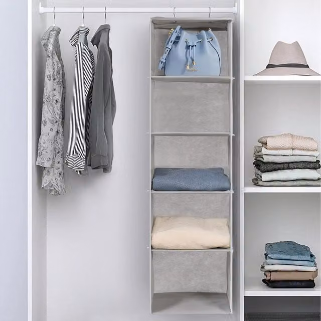Lifeideas 5-Tier Closet Hanging Organiser with Basket, Grey