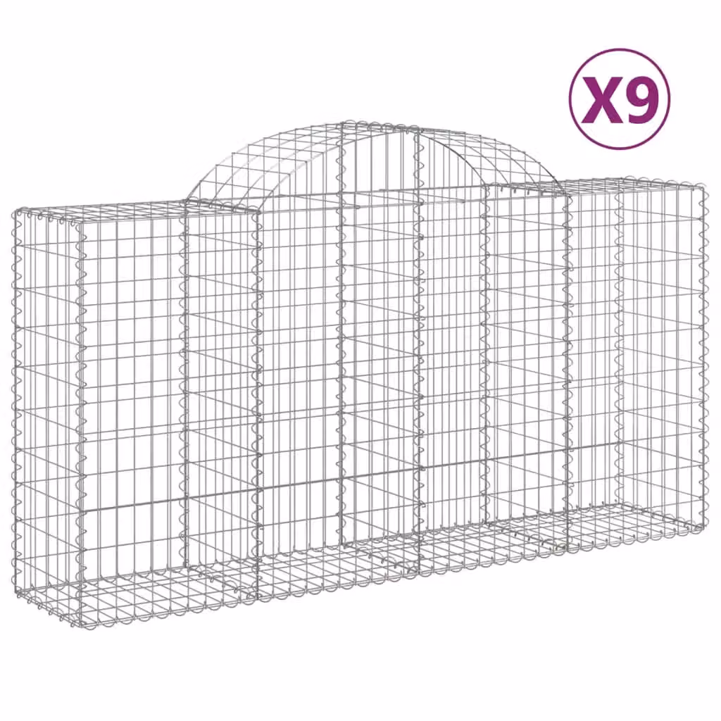 Berkfield Home Arched Gabion Baskets, 9 Piece Set, Silver Galvanised Steel, W: 200 cm, D: 50 cm, H: 100-120 cm – 2