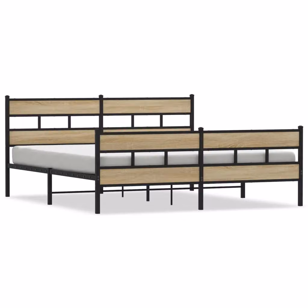 Berkfield Home Metal Bed Frame in Sonoma Oak Brown, 200 x 200 cm – 2