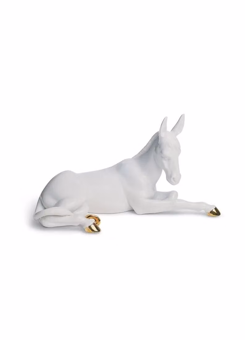 Lladró Donkey Nativity Porcelain Figurine in Gold and White