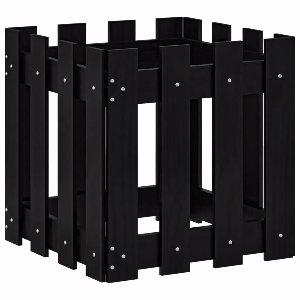 Berkfield Home Garden Planter with Fence Design in Black, Solid Wood and Plastic, W/D/H: 40 x 40 x 40 cm – 2