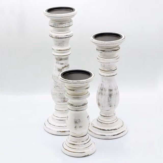 KDMK Rustic White Mango Wood Tealight Candle Stand, Round Tabletop Design