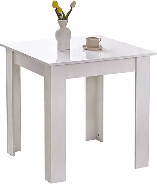 FORGEVIO Modern Square High Gloss Dining Table in White, W/D: 75 x 75 cm