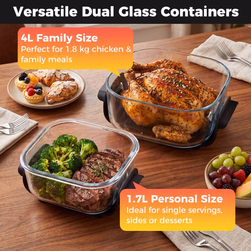 Costway 6-in-1 Portable Glass Air Fryer and Baker with Lids, 1500W, Black – 5