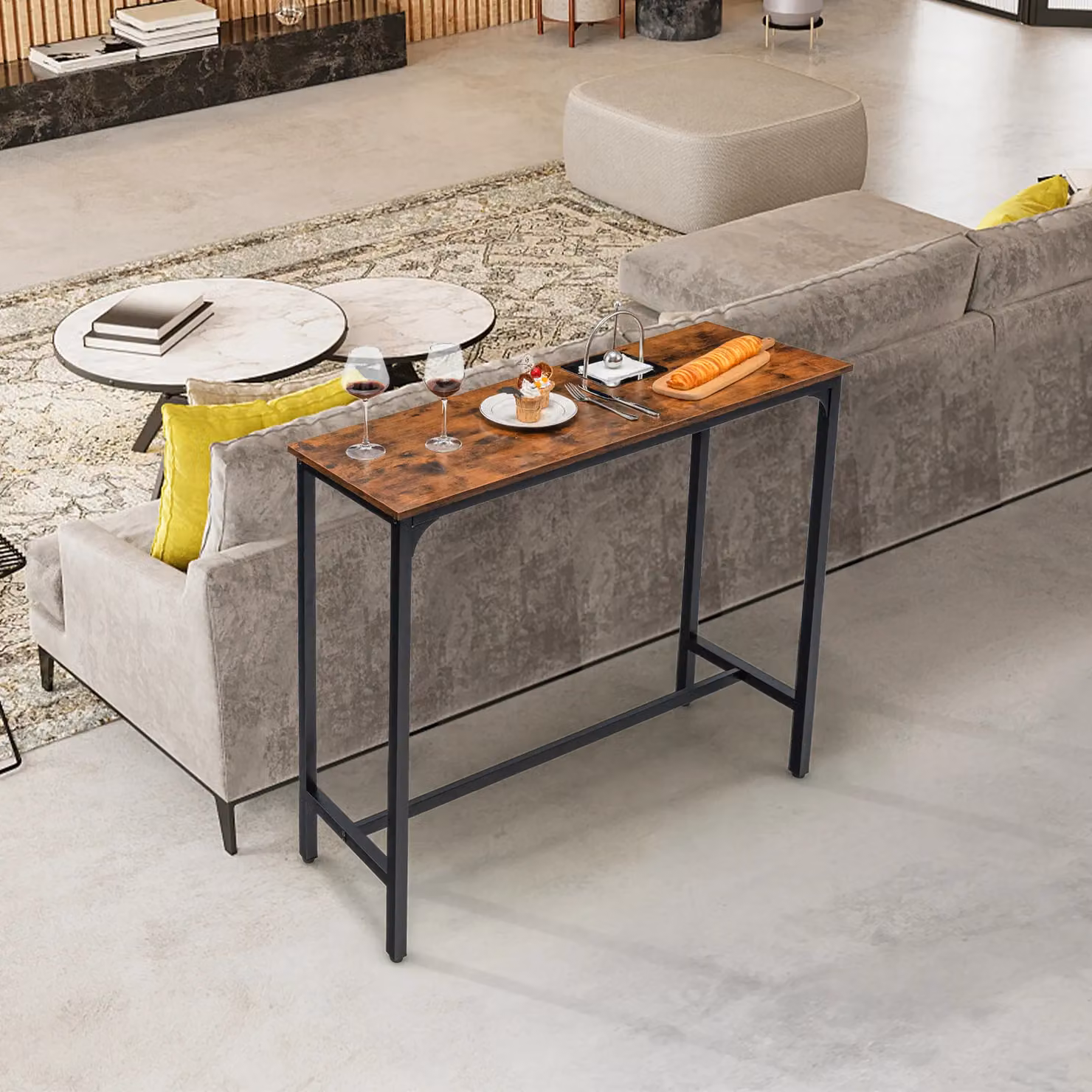 Costway Industrial Bar Table and Kitchen Dining Console Table in Brown – 2