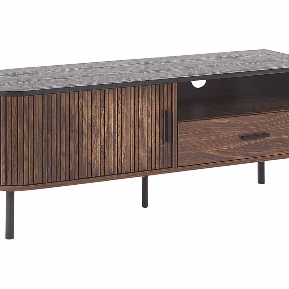 Wyld and Coco 54-Inch Retro TV Stand with Sliding Cabinet in Brown – 2