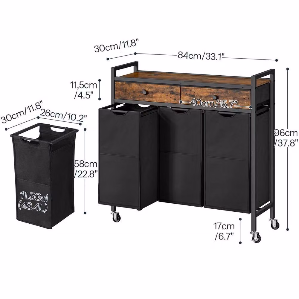 FLAVORA 3 Compartment Rolling Laundry Sorter Basket in Black – 2