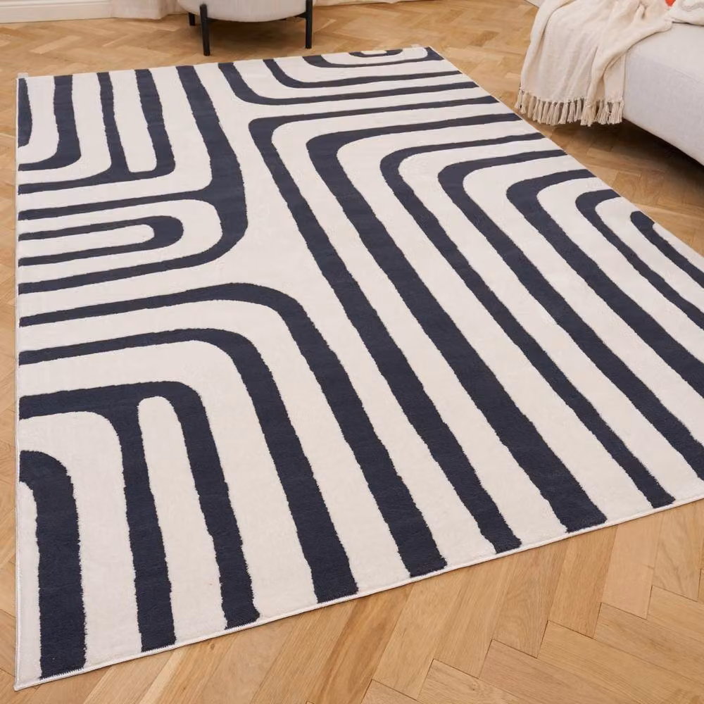 THE RUGS Loft Curved Line Navy Blue Soft Pile Area Rug, W: 80 cm, L: 150 cm – 2