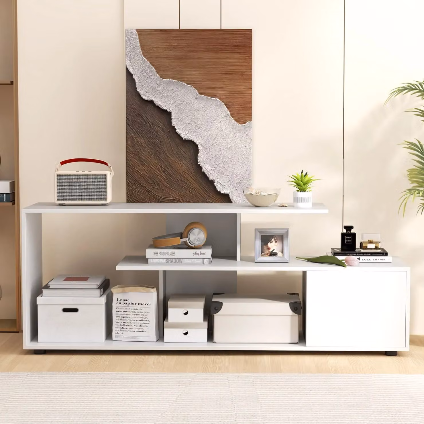 Costway 3-Tier Modern Media Console TV Stand for TVs up to 55 inch, White – 3