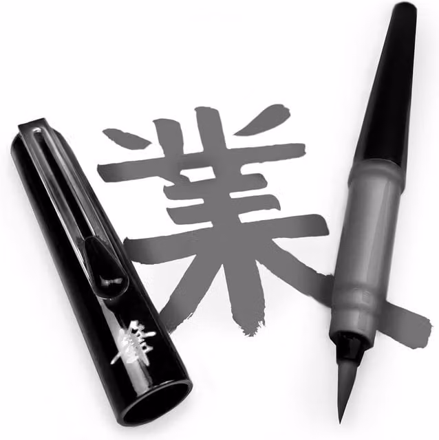 Pentel Pocket Brush Pen in Grey with 2 Black Ink Cartridge Refills