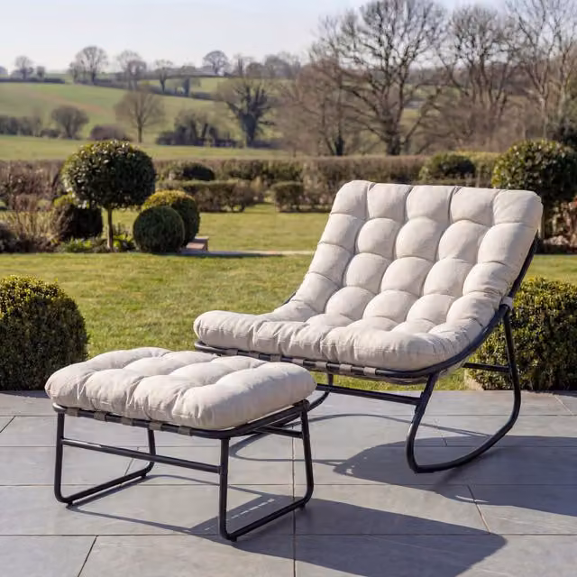 Artemis Home Solace Outdoor Rocking Chair and Stool, Beige, H 101 x W 78 x D 74 cm