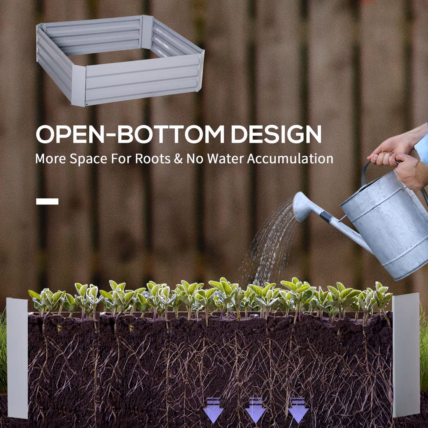 Outsunny Set of 2 Grey Raised Garden Beds with Galvanised Steel Frame, W/D/H: 100 x 100 x 30 cm – 4