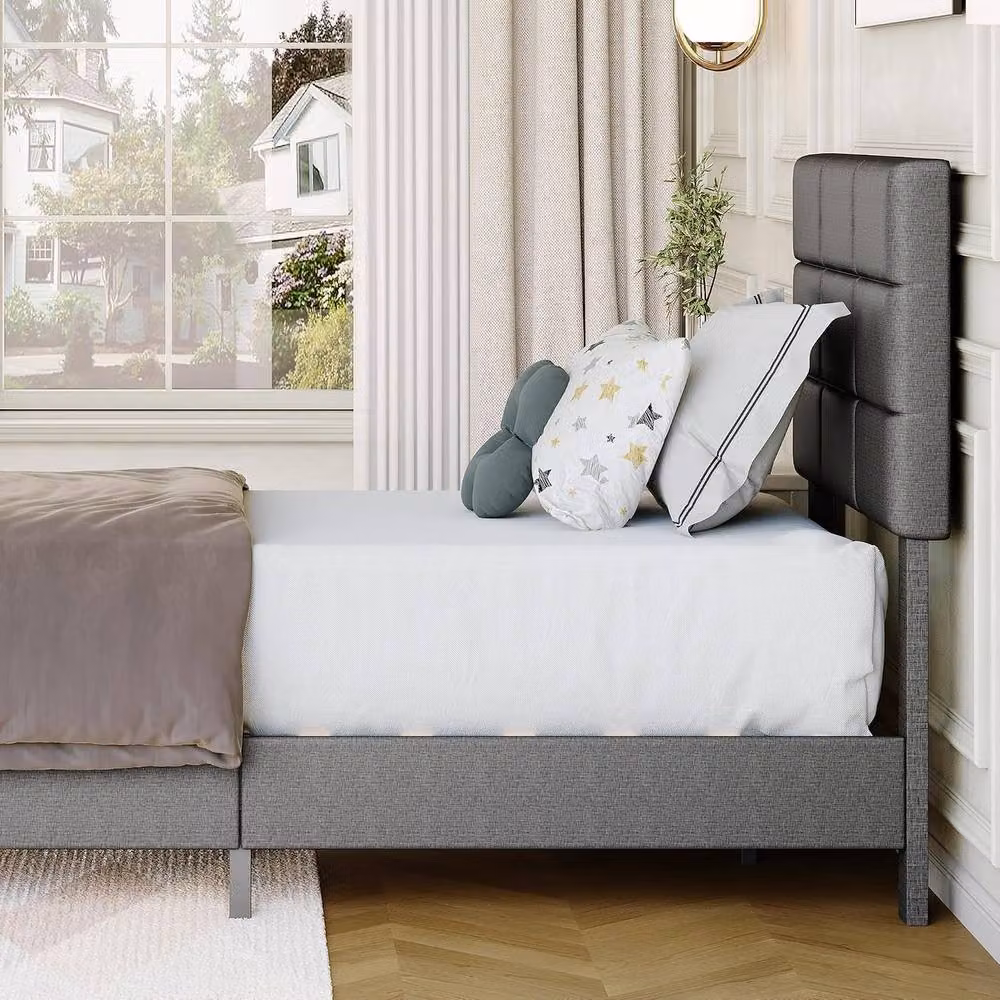 London Boutique Upholstered Single Bed Frame in Grey, W/D/H: 190 x 90 x 110 cm – 4