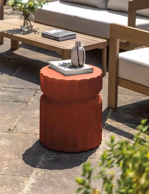 Gallery Direct Cirella Modern Round Outdoor Side Table in Red Lacquered Ceramic