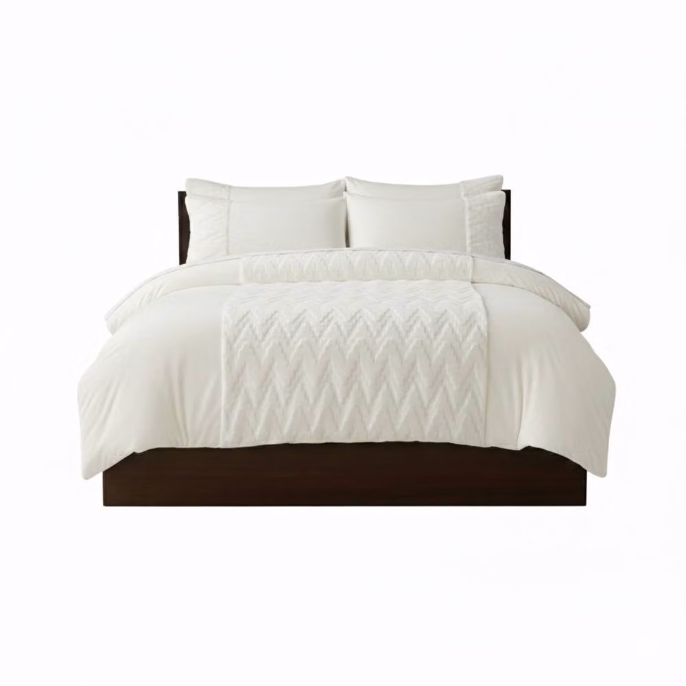 Snug City Zig Zag 3D Teddy Fleece Duvet Cover Set with Pillowcases, Beige, W: 200 cm x H: 200 cm – 2