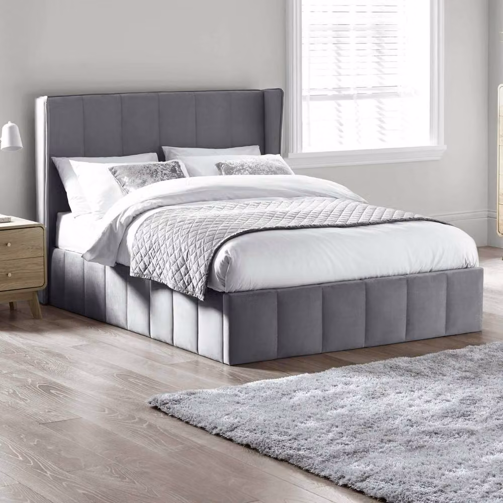 Cheshire Mountain Grey Velvet Upholstered Ottoman Storage Bed - Double (135cm) – 3