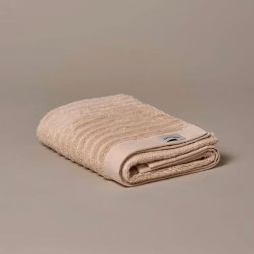 Misona Organic GOTS Cotton Luxury Ribbed Bath Towel, 650GSM, W/D/H: 70 x 125 cm, Beige