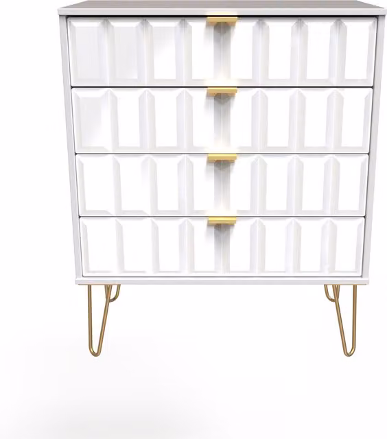 Ready Assembled 2 U Metro 4 Drawer Chest in White and Gold