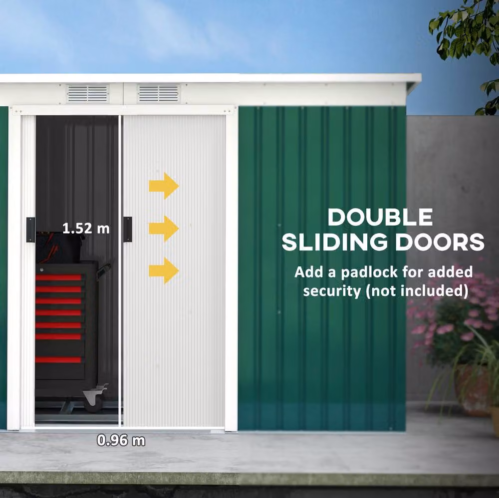 STILVORA Galvanised Steel Garden Shed with Double Sliding Doors in Dark Green, W/D/H: 172 x 119 x 172 cm – 7