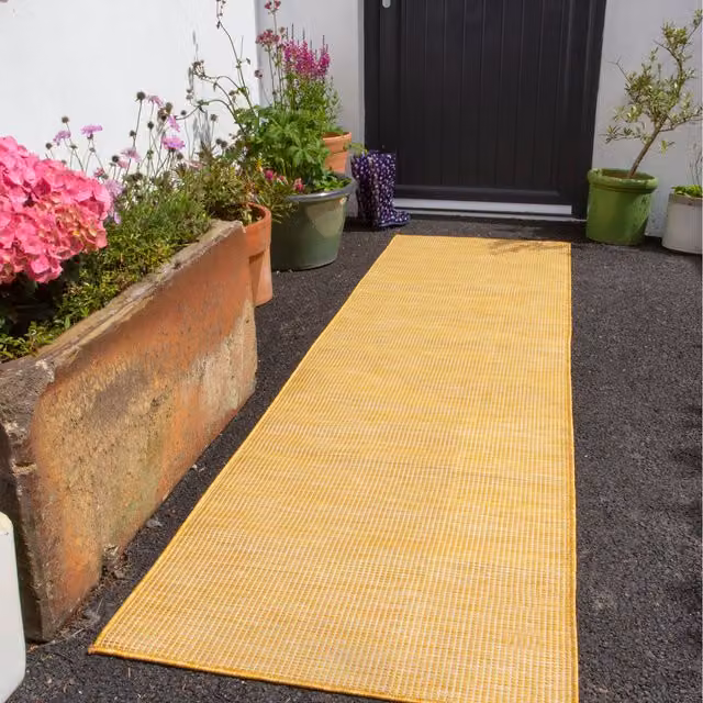 The Rug House Yellow Plain Rectangular Indoor Outdoor Area Rug, W: 240 cm, D: 68 cm