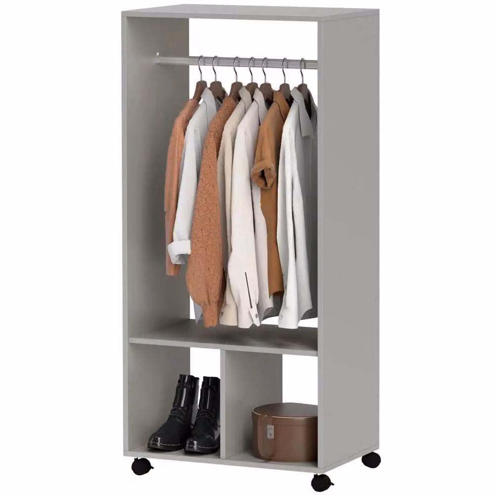 Pirlo Plush Open Wardrobe Clothes Rail with Storage Shelves on Wheels, Grey, W/D/H: 128 x 40 x 40 cm – 3