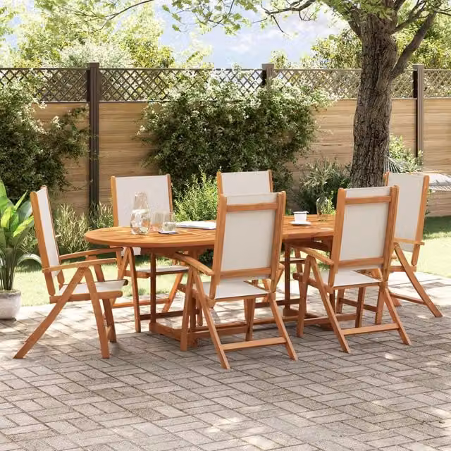 Berkfield Home Set of 6 Folding Garden Chairs in Brown Acacia Wood and Textilene – 1