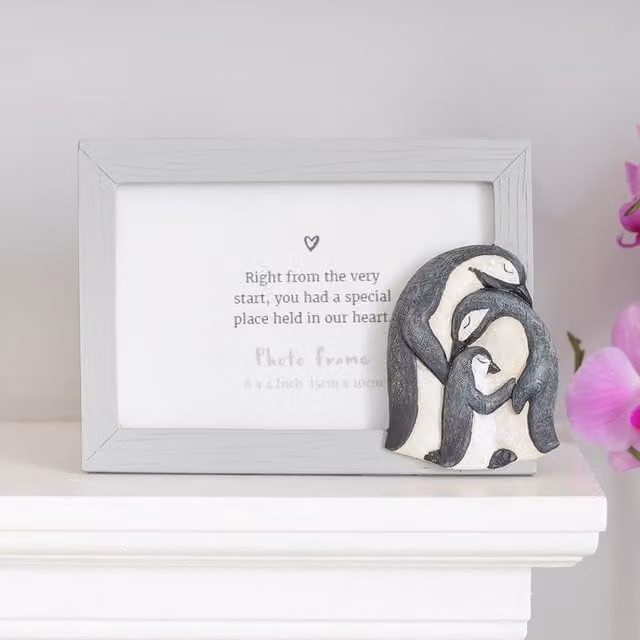 Gloriously Good Penguin Family Single Rectangular Tabletop Photo Frame, Grey, W: 15 cm, H: 10 cm, D: 1 cm
