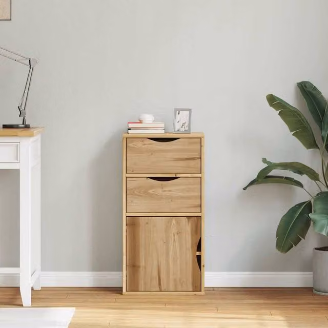 Berkfield Home ODDA Side Cabinet with Drawers in Brown Solid Waxed Pine, W/D/H: 40 x 24 x 79 cm